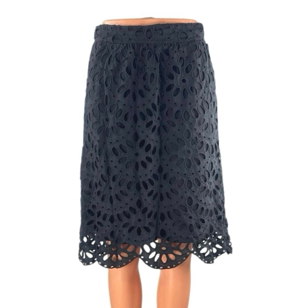 Ann Taylor Black Floral Eyelet Embroidered High Waist A Line Mini Skirt Size 2P